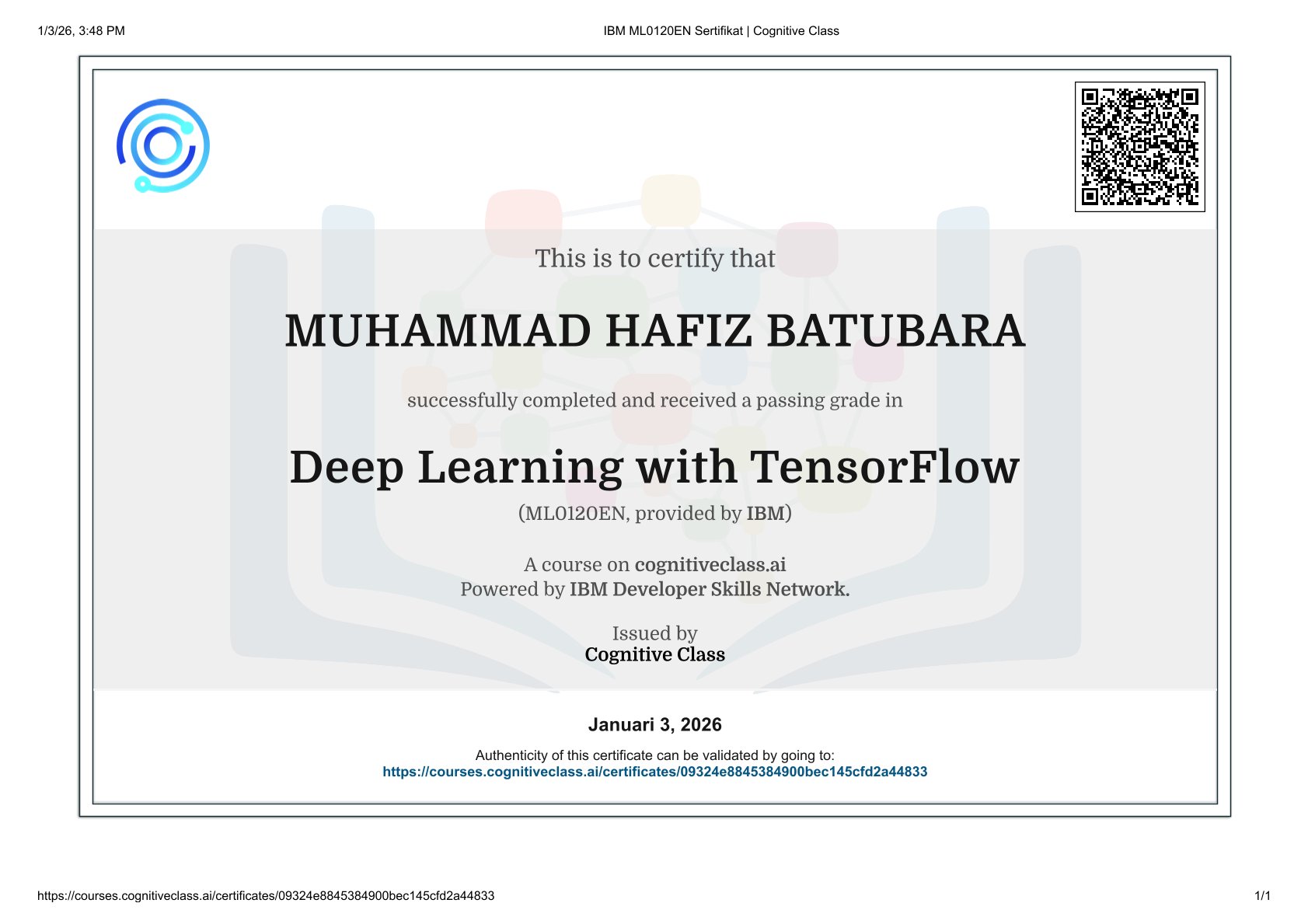 Deep Learning with TensorFlow (ML0120EN)